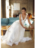 White Sequined Lace 3D Flowers Wedding Dress